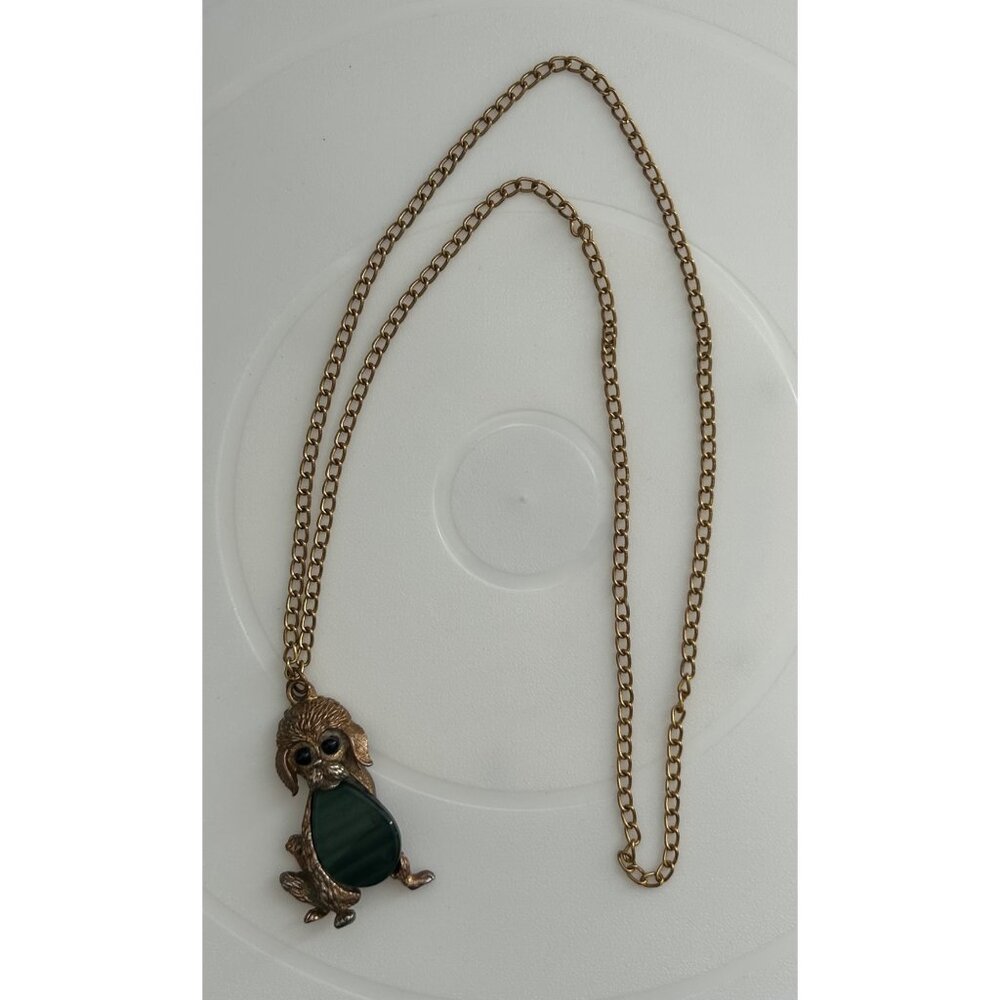 Vintage Gold-Colored Poodle Pendant Necklace With Green Lucite Belly Dog Design - Picture 4 of 5